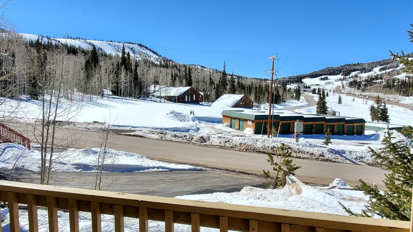 Winter view of Brian Head Resort from the deck